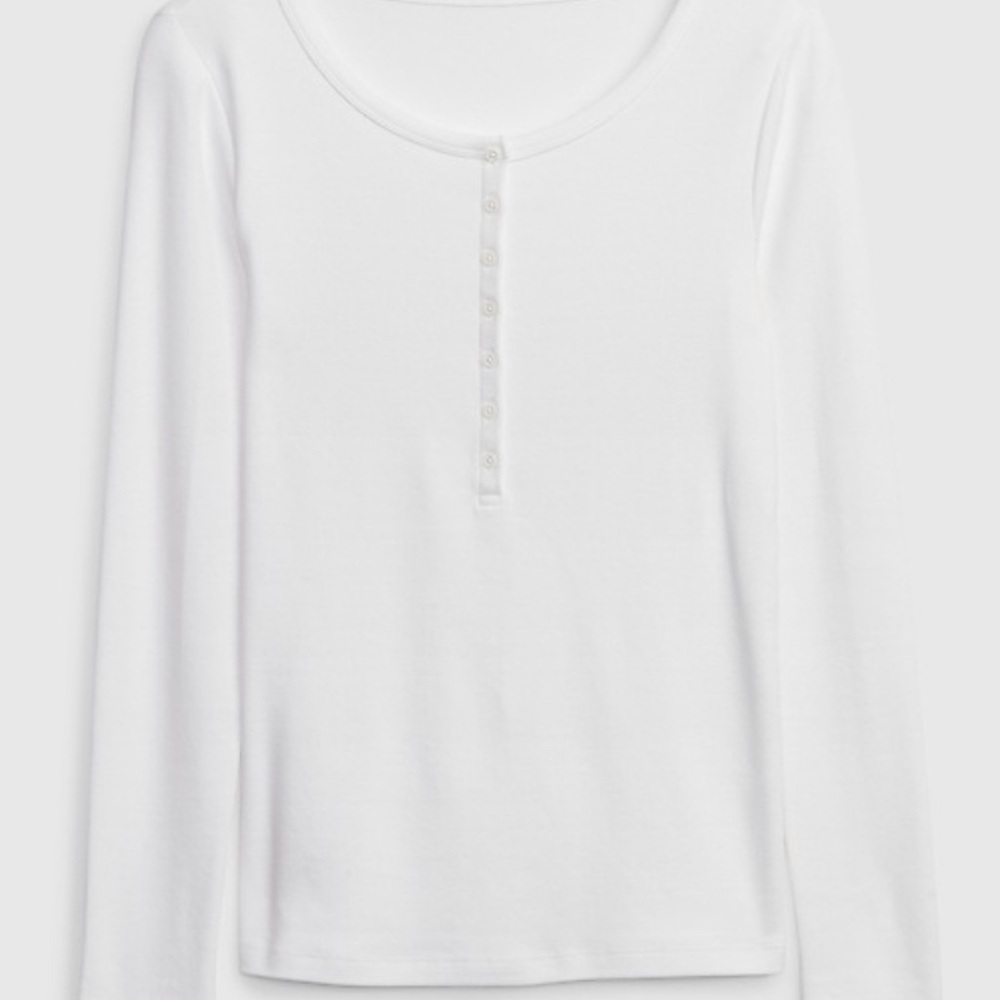 Henley Classic White Long Sleeve Top